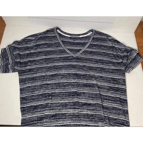 Calvin Klein Jeans Gray White Striped V-Neck Dolman Half Sleeve Shirt Womens XL - Picture 1 of 4